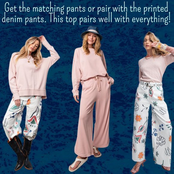 EASEL "SUPER COZY" Mineral Washed Distressed Seams Long Sleeved Top W/Side Slits - Picture 11 of 13